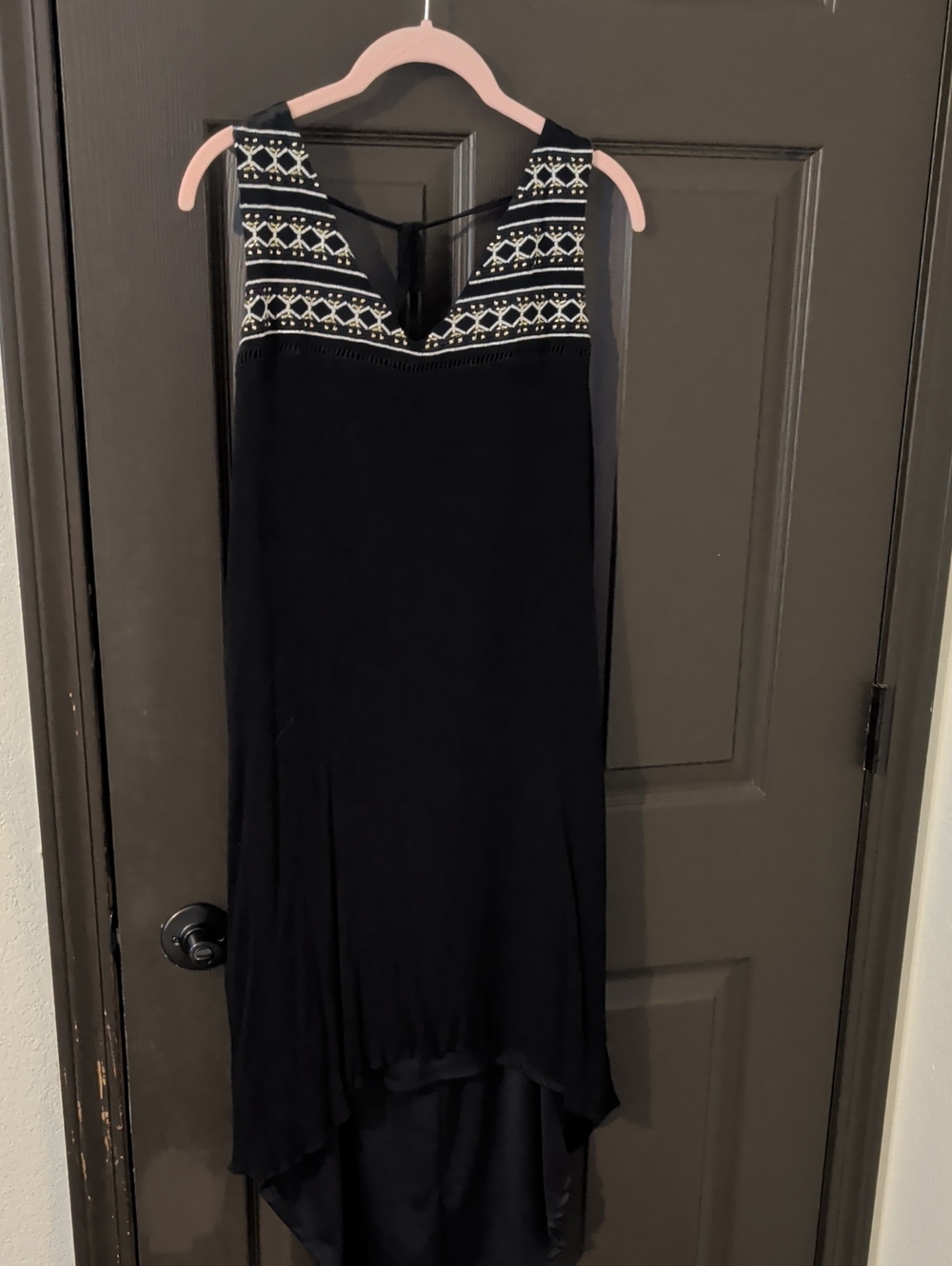 Apt. 9 Black Sleeveless High-Low Dress with White Embroidered Yoke